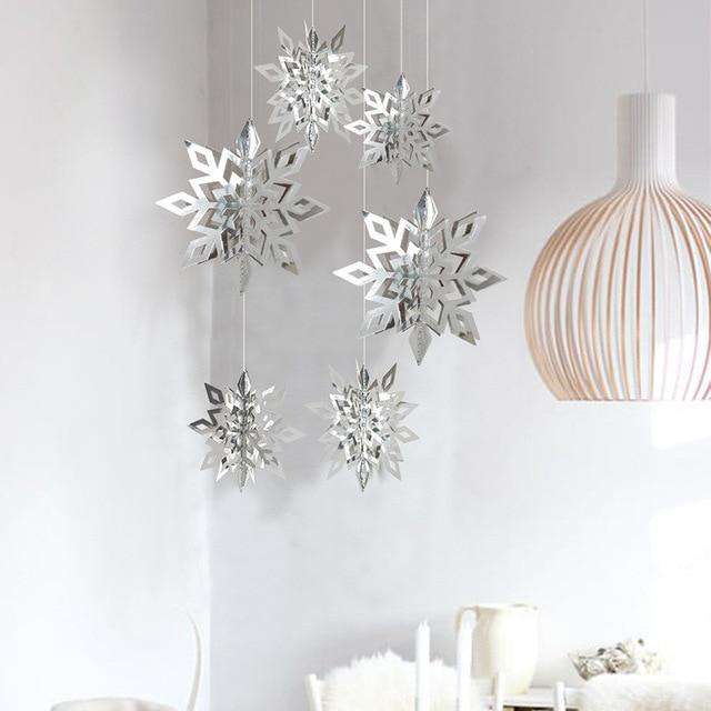 6 Pcs/Set Cardboard 3D Hollow Snowflake Hanging Ornaments - Christmas Santa